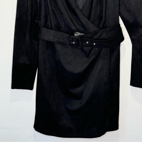 NWT Zara Blogger Favorite Faux Suede V-neck Long Sleeve Belted Mini Dress Large - Picture 5 of 14